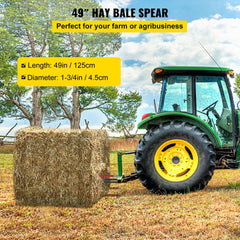 49" Hay Bale Spear 3000 lbs Capacity with Nut and Sleeve - red+black