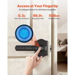VEVOR Fingerprint Door Lock Set, Electronic Biometric Knob Keyless Entry Door Lock with Handle, Auto Locking, One-Time