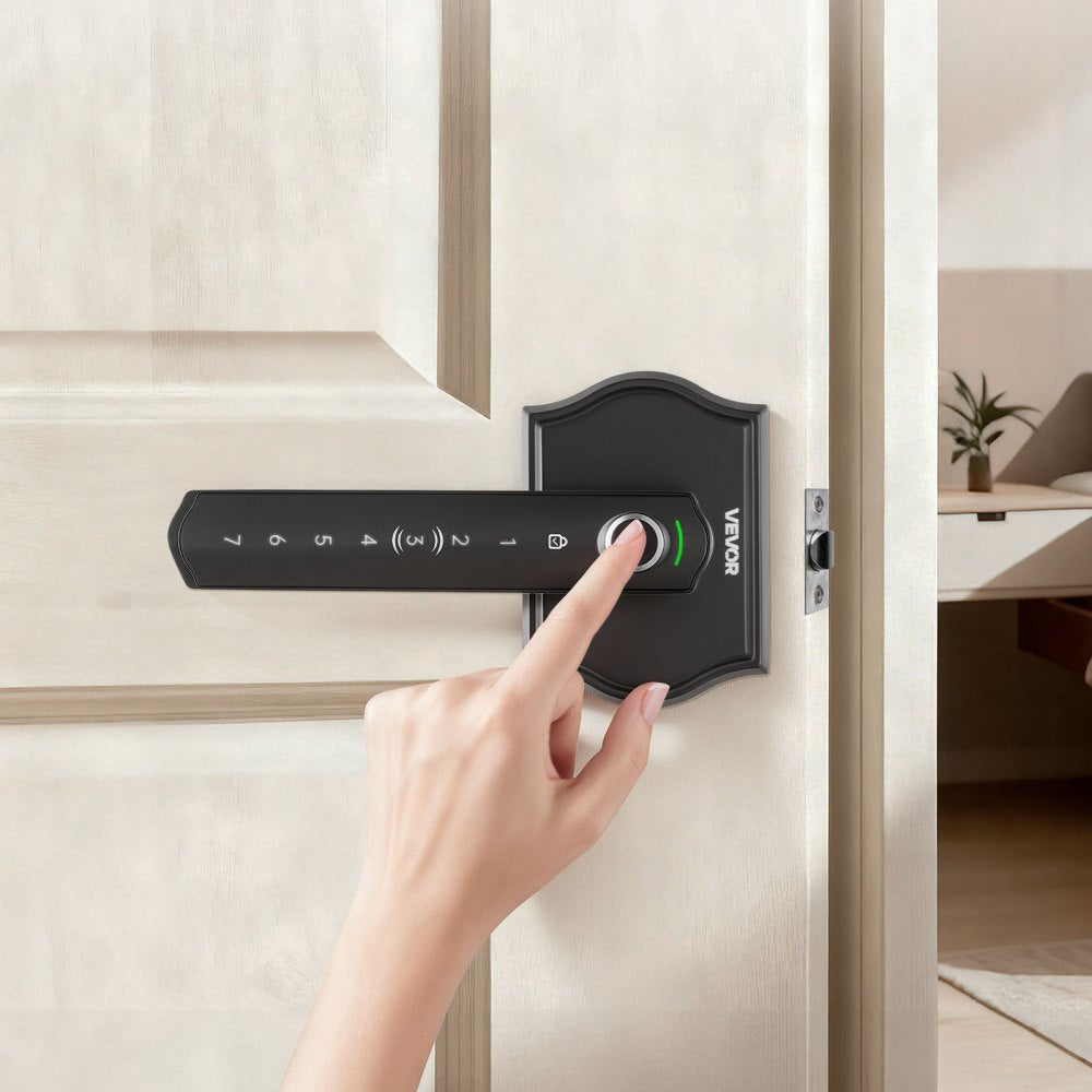 VEVOR Fingerprint Door Lock Set, Electronic Biometric Knob Keyless Entry Door Lock with Handle, Auto Locking, One-Time