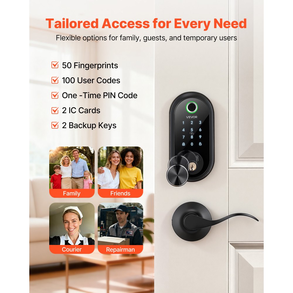 VEVOR Fingerprint Door Lock Set, Electronic Biometric Deadbolt Keyless Entry Door Lock with Handle, Touchscreen, Auto