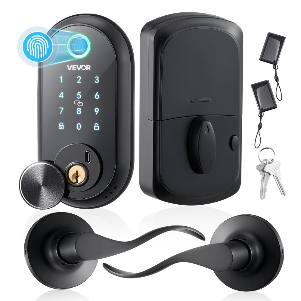 VEVOR Fingerprint Door Lock Set, Electronic Biometric Deadbolt Keyless Entry Door Lock with Handle, Touchscreen, Auto