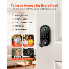 VEVOR Fingerprint Door Lock, Electronic Biometric Deadbolt with Touchscreen, Auto Locking, One-Time Code, Anti-Peeking