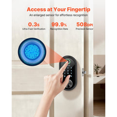 VEVOR Fingerprint Door Lock, Electronic Biometric Deadbolt with Touchscreen, Auto Locking, One-Time Code, Anti-Peeking