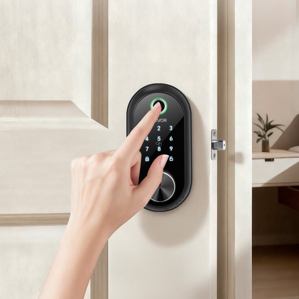 VEVOR Fingerprint Door Lock, Electronic Biometric Deadbolt with Touchscreen, Auto Locking, One-Time Code, Anti-Peeking