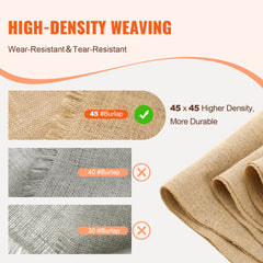 VEVOR Burlap Fabric Roll, 14" x 150 ft & 50 x 50 High Density Wide Natural Burlap Fabric Rolls, Jute Fabric Burlap Tree