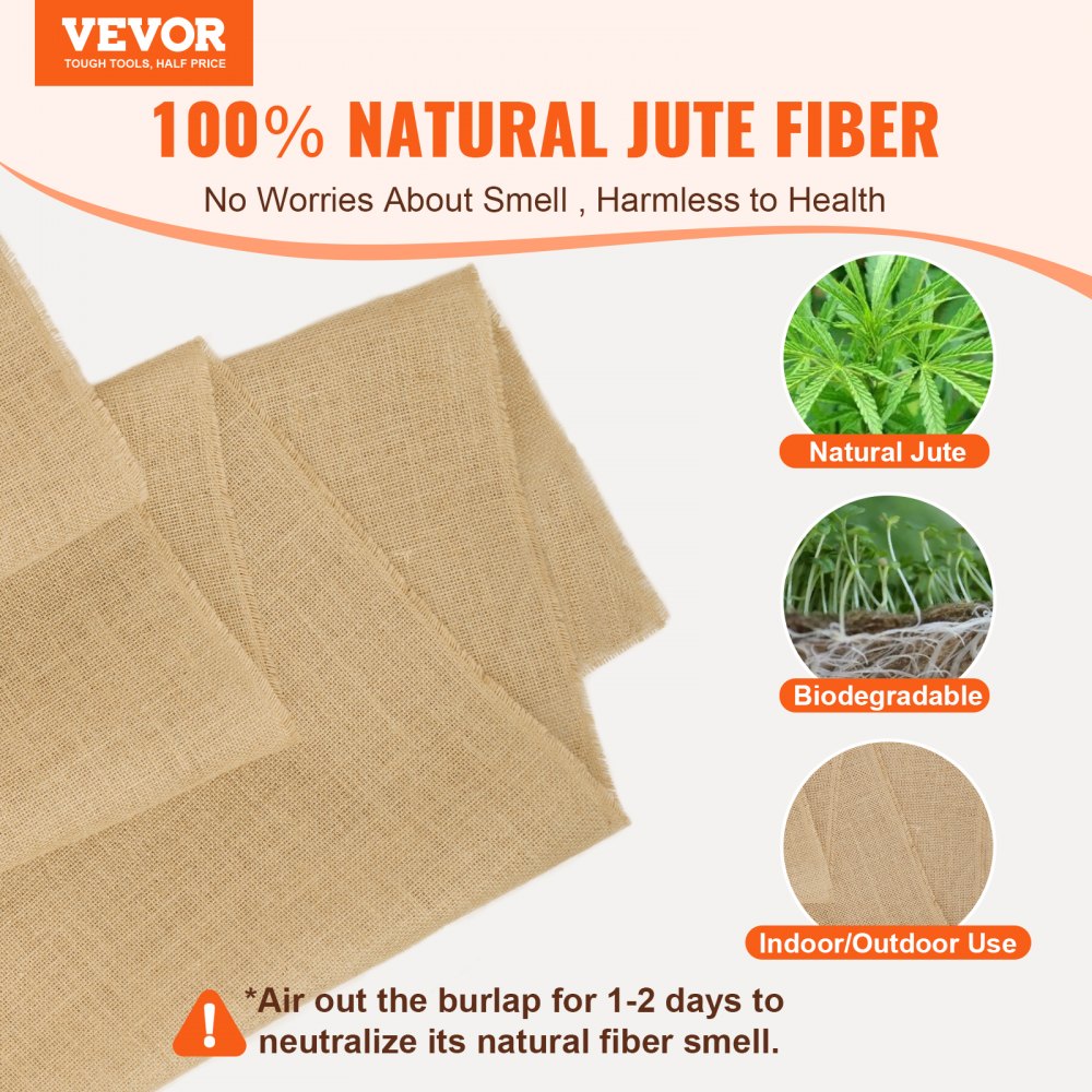VEVOR Burlap Fabric Roll, 40" x 75 ft & 50 x 50 High Density Wide Natural Burlap Fabric Rolls, Jute Fabric Burlap Tree