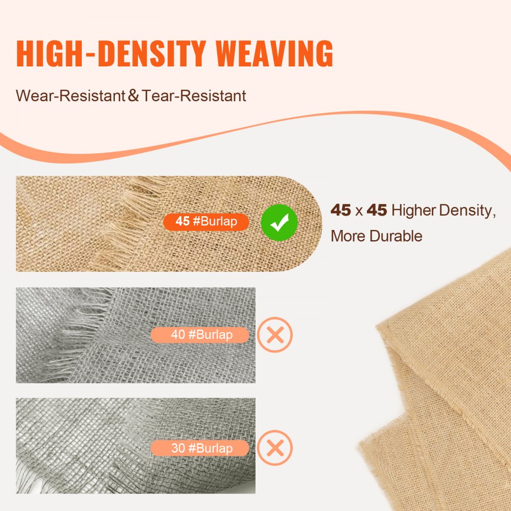 VEVOR Burlap Fabric Roll, 40" x 75 ft & 50 x 50 High Density Wide Natural Burlap Fabric Rolls, Jute Fabric Burlap Tree