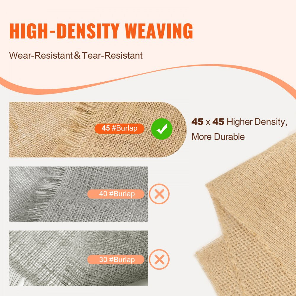 VEVOR Burlap Fabric Roll, 40" x 30 ft & 50 x 50 High Density Wide Natural Burlap Fabric Rolls, Jute Fabric Burlap Tree