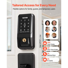 VEVOR Keyless Entry Door Lock with Handle Set, Touchpad Electronic Deadbolt with IC Card, Customizable User Codes