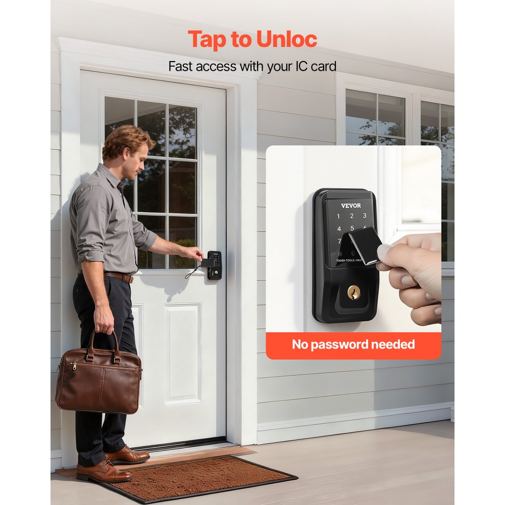 VEVOR Keyless Entry Door Lock, Touchpad Electronic Deadbolt with IC Card, Customizable User Codes, Keyed Entry, Auto