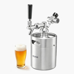 VEVOR 64oz Mini Keg, Pressurized Growler Tap System, 304 Stainless Steel Beer Kit, with Co2 Regulator, Self-Closing