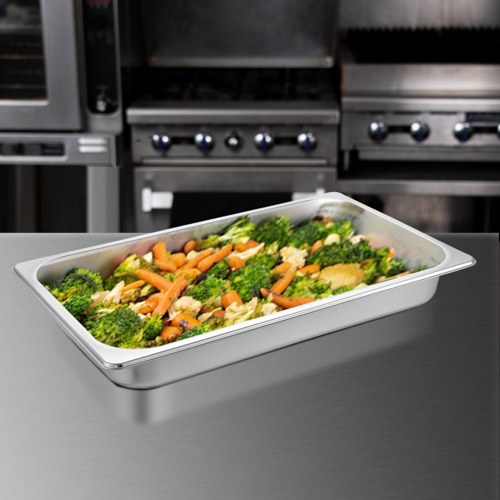 VEVOR 6 Pack Steam Table Pans 20.9 x 12.8 x 2.6 Inch Deep Steam Table Pan Full Size 8.5L Deep Food Container Stainless