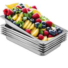 VEVOR 6 Pack Steam Table Pans 20.9 x 12.8 x 2.6 Inch Deep Steam Table Pan Full Size 8.5L Deep Food Container Stainless