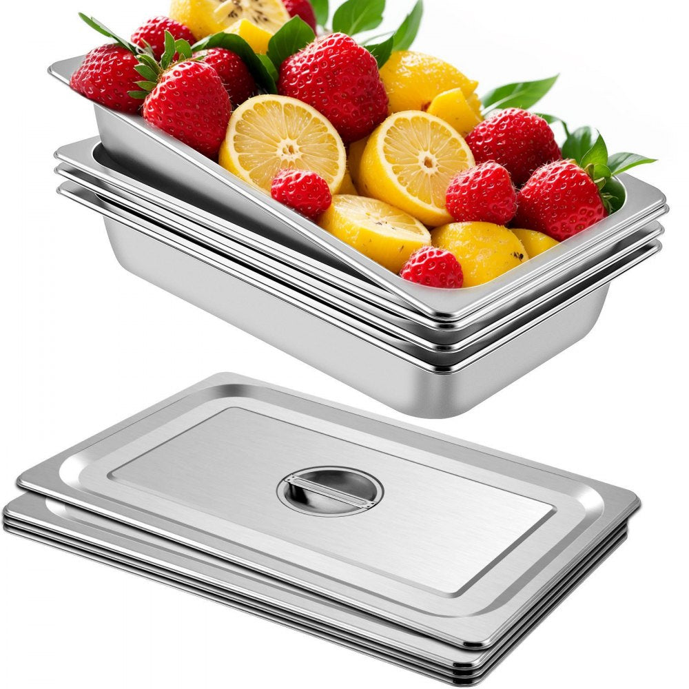 VEVOR 4 Pack Steam Table Pans 20.9 x 12.8 x 3.9 Inch Deep Steam Table Pan Full Size 13L Deep Food Container Stainless