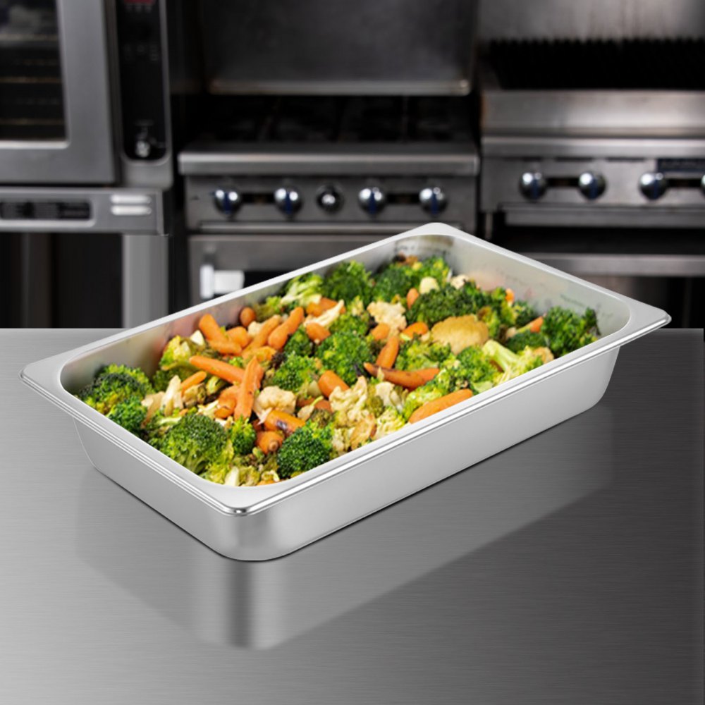 VEVOR 6 Pack Steam Table Pans 20.9 x 12.8 x 3.9 Inch Deep Steam Table Pan Full Size 13L Deep Food Container Stainless