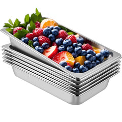 VEVOR 6 Pack Steam Table Pans 20.9 x 12.8 x 3.9 Inch Deep Steam Table Pan Full Size 13L Deep Food Container Stainless