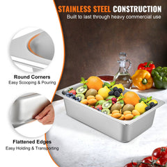 VEVOR 6 Pack Steam Table Pans 20.9 x 12.8 x 5.9 Inch Deep Steam Table Pan Full Size 20.5L Deep Food Container Stainless