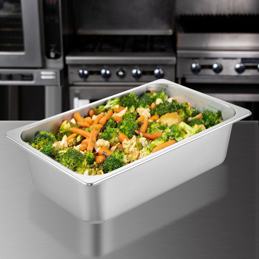 VEVOR 6 Pack Steam Table Pans 20.9 x 12.8 x 5.9 Inch Deep Steam Table Pan Full Size 20.5L Deep Food Container Stainless