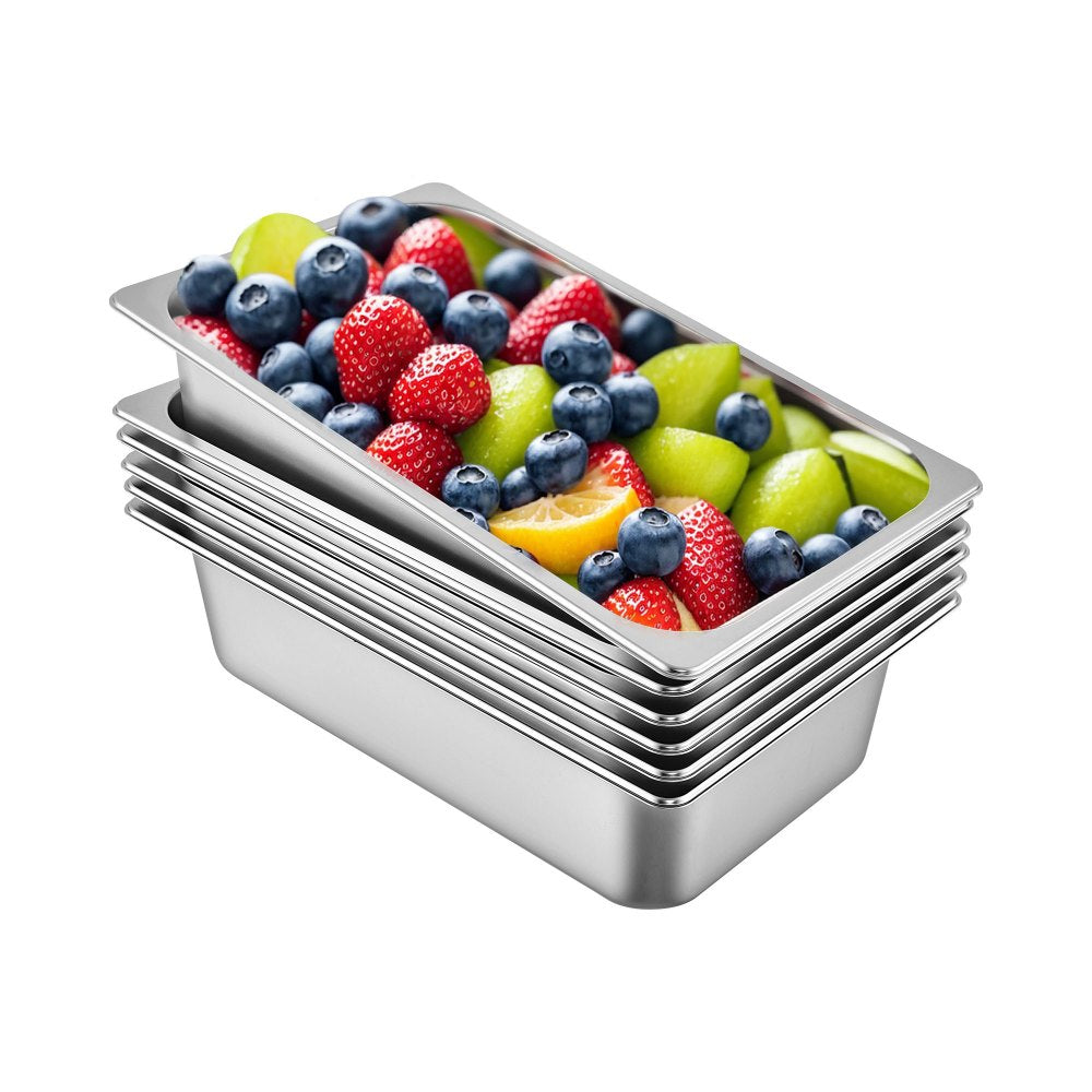 VEVOR 6 Pack Steam Table Pans 20.9 x 12.8 x 5.9 Inch Deep Steam Table Pan Full Size 20.5L Deep Food Container Stainless