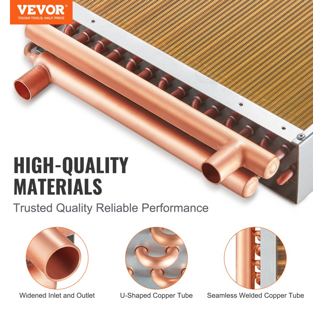 VEVOR Heat Exchanger Water to Air, 16"x 16" with 3-Row 3/8" Copper Ports, 193 Aluminum Fins Heat Exchanger for Outdoor