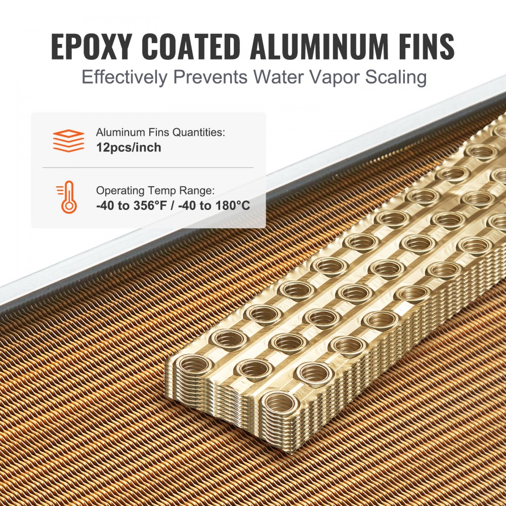VEVOR Heat Exchanger Water to Air, 16"x 16" with 3-Row 3/8" Copper Ports, 193 Aluminum Fins Heat Exchanger for Outdoor