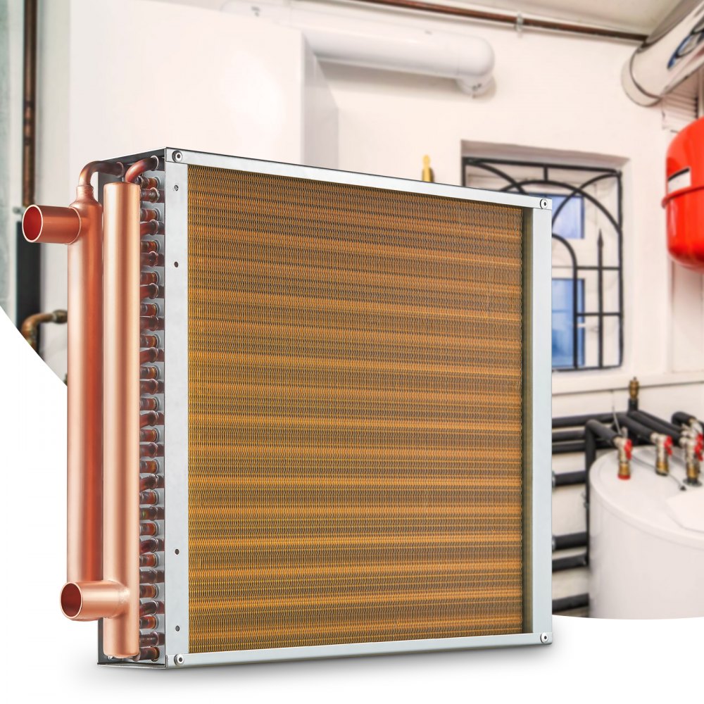 VEVOR Heat Exchanger Water to Air, 16"x 16" with 3-Row 3/8" Copper Ports, 193 Aluminum Fins Heat Exchanger for Outdoor