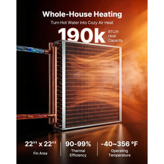 VEVOR Water to Air Heat Exchanger, 22 x 22 in Finned Tube HVAC Heat Exchanger Coil with Copper Tubes & Aluminum Fins