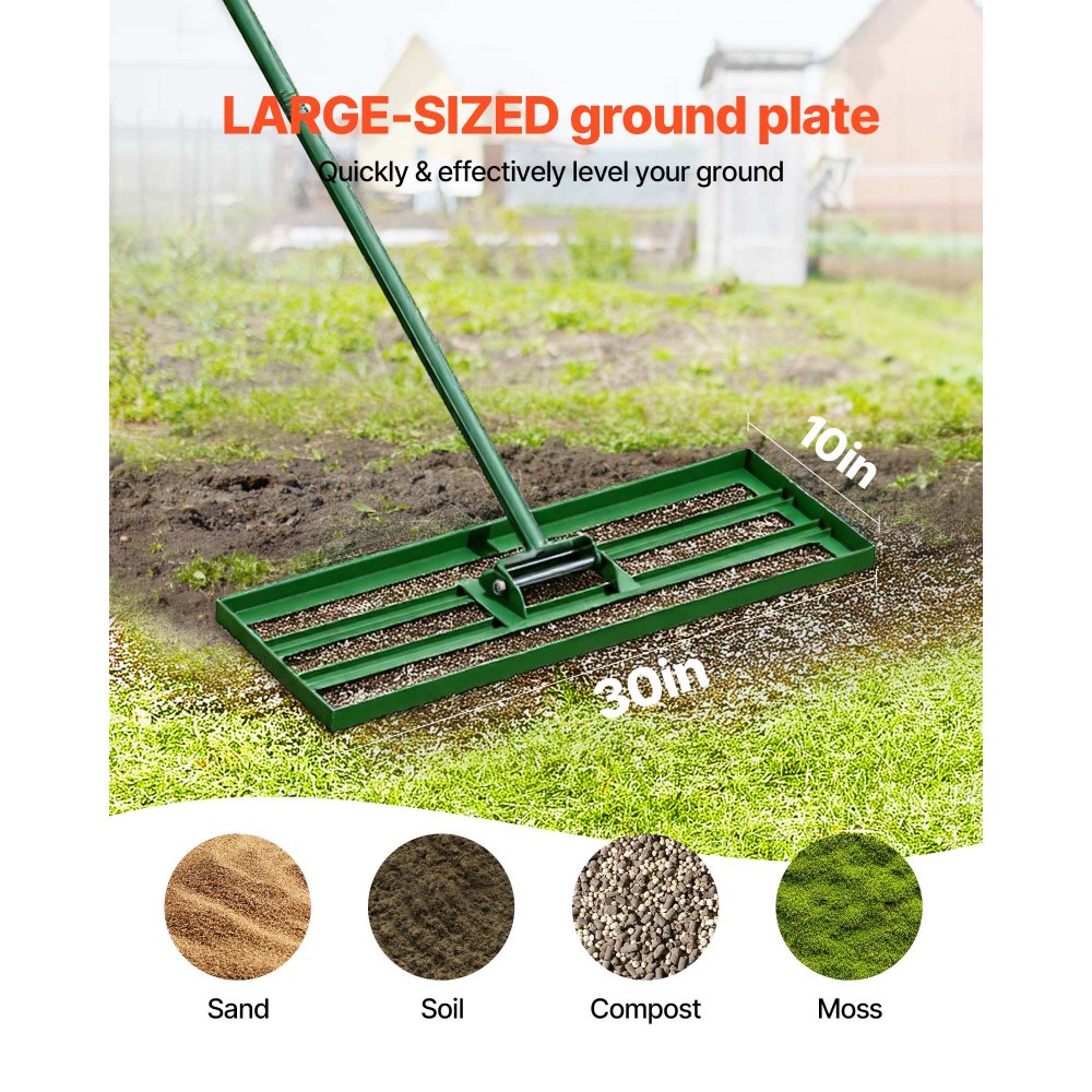 VEVOR Lawn Leveling Rake, 30"x10" Level Lawn Tool, Heavy-duty Lawn Leveler with 78" Steel Extended Handle, Yard