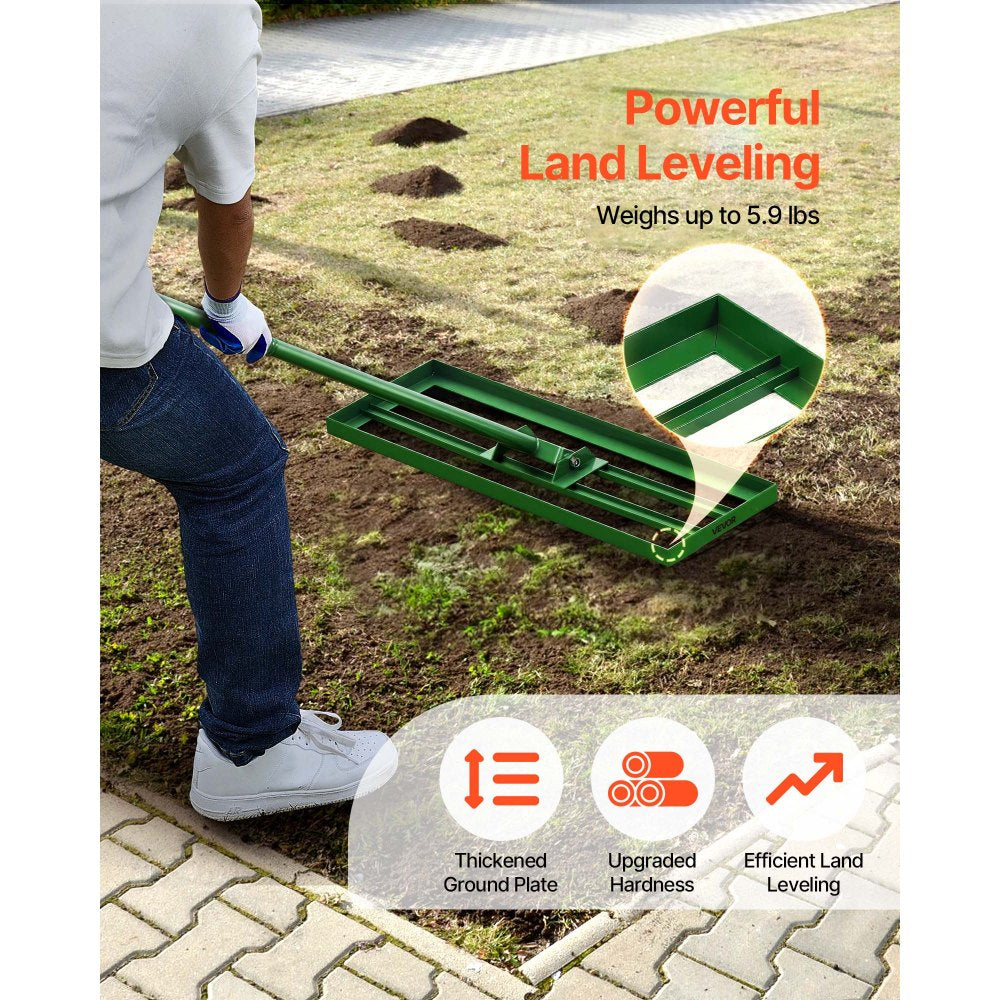 VEVOR Lawn Leveling Rake, 30"x10" Level Lawn Tool, Heavy-duty Lawn Leveler with 78" Steel Extended Handle, Yard