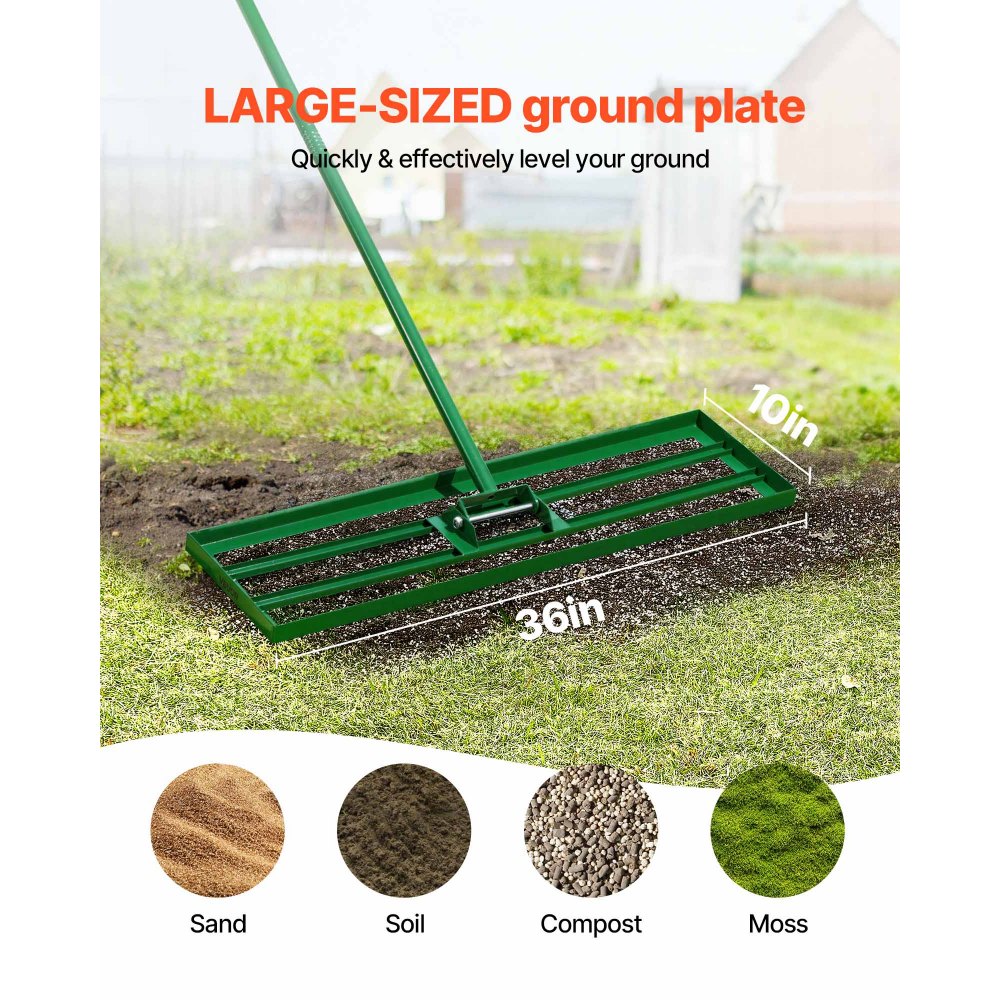 VEVOR Lawn Leveling Rake, 36"x10" Level Lawn Tool, Heavy-duty Lawn Leveler with 78" Steel Extended Handle, Yard