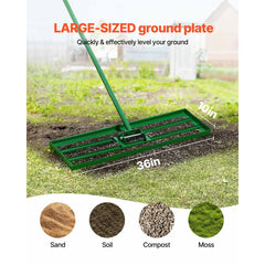 VEVOR Lawn Leveling Rake, 36"x10" Level Lawn Tool, Heavy-duty Lawn Leveler with 78" Steel Extended Handle, Yard