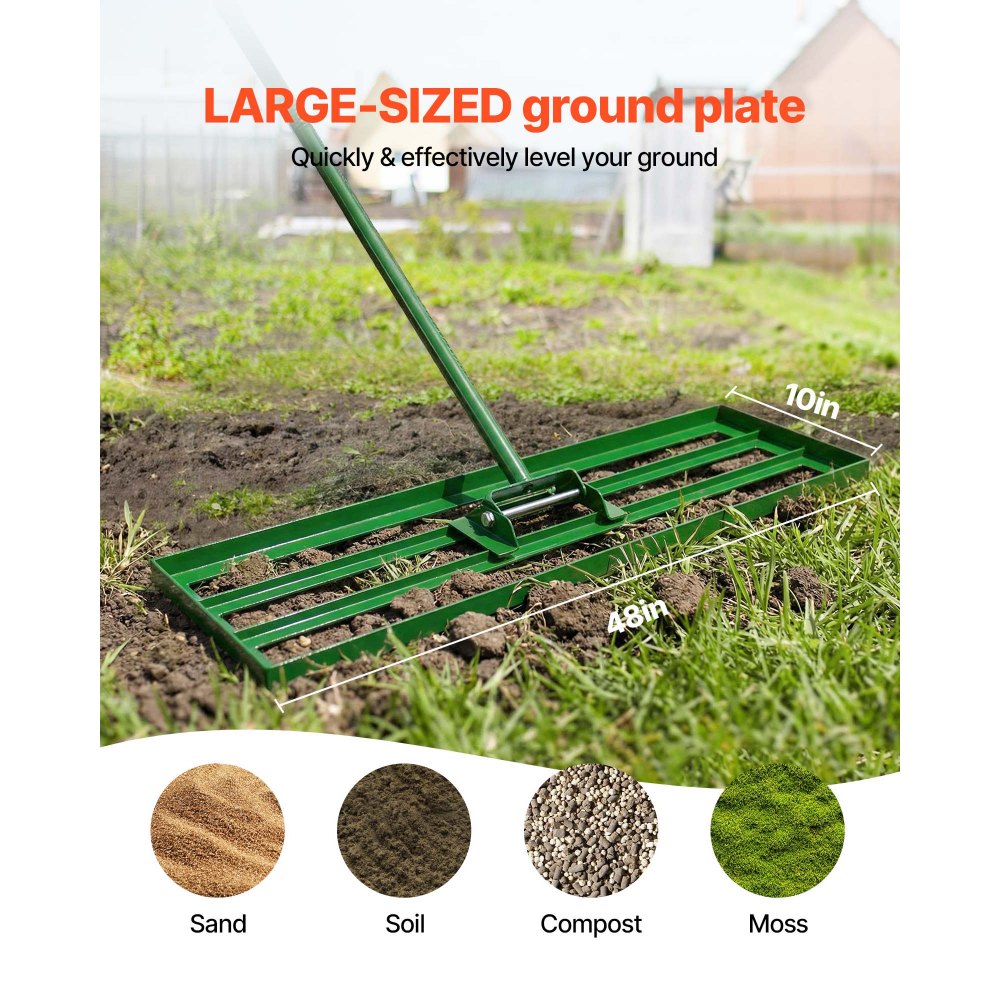 VEVOR Lawn Leveling Rake, 48"x10" Level Lawn Tool, Heavy-duty Lawn Leveler with 78" Steel Extended Handle, Yard