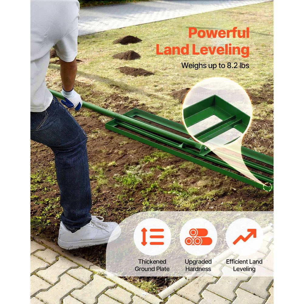 VEVOR Lawn Leveling Rake, 48"x10" Level Lawn Tool, Heavy-duty Lawn Leveler with 78" Steel Extended Handle, Yard