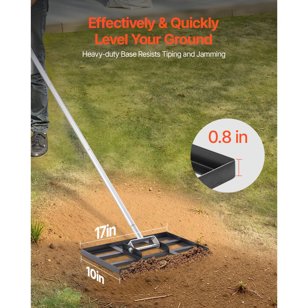 VEVOR Lawn Leveling Rake, Lawn Leveler with 78 in Handle, 17x10 in Ground Plate, Rust-Resistant Carbon Steel Soil