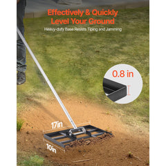 VEVOR Lawn Leveling Rake, Lawn Leveler with 78 in Handle, 17x10 in Ground Plate, Rust-Resistant Carbon Steel Soil