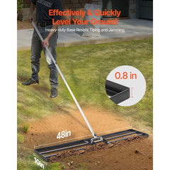 VEVOR Lawn Leveling Rake, Lawn Leveler with 83.9 in Handle, 48x10 in Ground Plate, Rust-Resistant Carbon Steel Soil