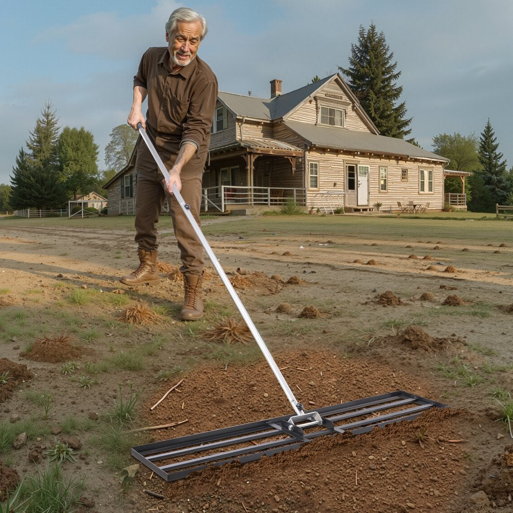 VEVOR Lawn Leveling Rake, Lawn Leveler with 83.9 in Handle, 48x10 in Ground Plate, Rust-Resistant Carbon Steel Soil