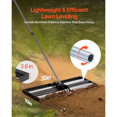 VEVOR Updated Lawn Leveling Rake with Roller, 30" x 10" Stainless Steel Lawn Leveler with 83.9" Adjustable Handle