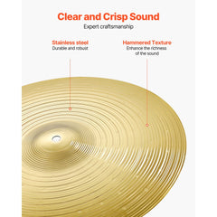 VEVOR Cymbal Pack, 4 Pieces Cymbals for Drum Set, Alloy Cymbals Drum Set Includes 14-inch Hi-Hats, 16-inch Crash