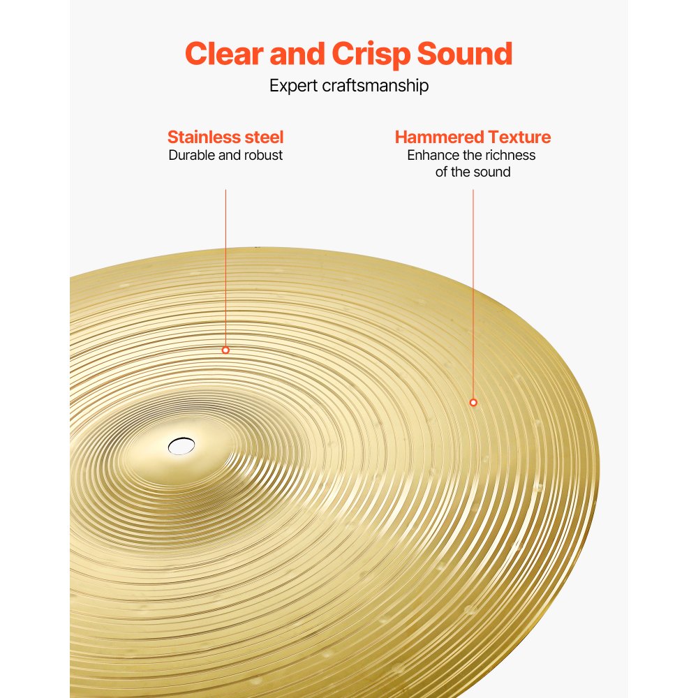 VEVOR Cymbal Pack, 4 Pieces Cymbals for Drum Set, Alloy Cymbals Drum Set Includes 14-inch Hi-Hats, 16-inch Crash