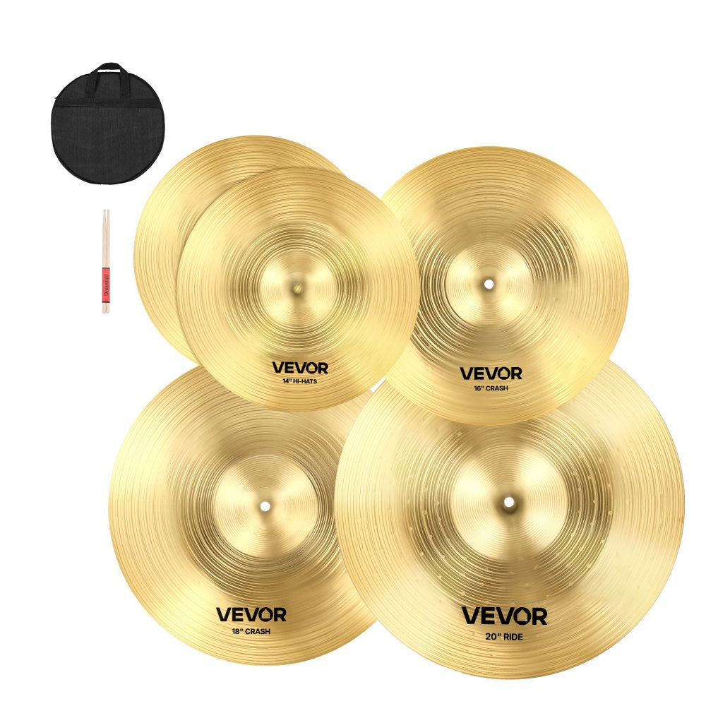 VEVOR Cymbal Pack, 4 Pieces Cymbals for Drum Set, Alloy Cymbals Drum Set Includes 14-inch Hi-Hats, 16-inch Crash