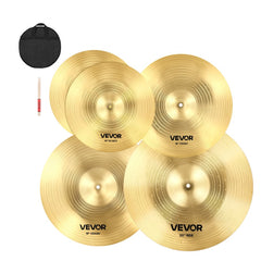 VEVOR Cymbal Pack, 4 Pieces Cymbals for Drum Set, Alloy Cymbals Drum Set Includes 14-inch Hi-Hats, 16-inch Crash
