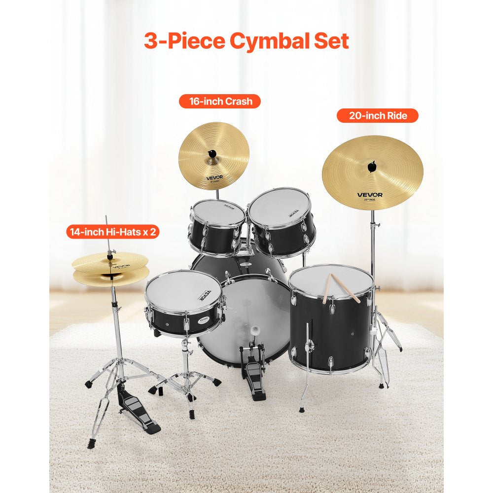 VEVOR Cymbal Pack, 3 Pieces Cymbals for Drum Set, Alloy Cymbals Drum Set Includes 14-inch Hi-Hats, 16-inch Crash