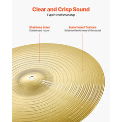 VEVOR Cymbal Pack, 3 Pieces Cymbals for Drum Set, Alloy Cymbals Drum Set Includes 14-inch Hi-Hats, 16-inch Crash