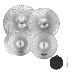 VEVOR Low Volume Cymbal Pack, 4 Pieces Quiet Cymbals for Drum Set, Alloy Cymbals Drum Set Includes 14-inch Hi-Hats
