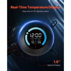VEVOR CPU Liquid Cooler, AIO CPU Water Cooler - 120mm PWN Fans, Pump, 1.8'' Display, Max. 2200RPM CPU Cooling Fan