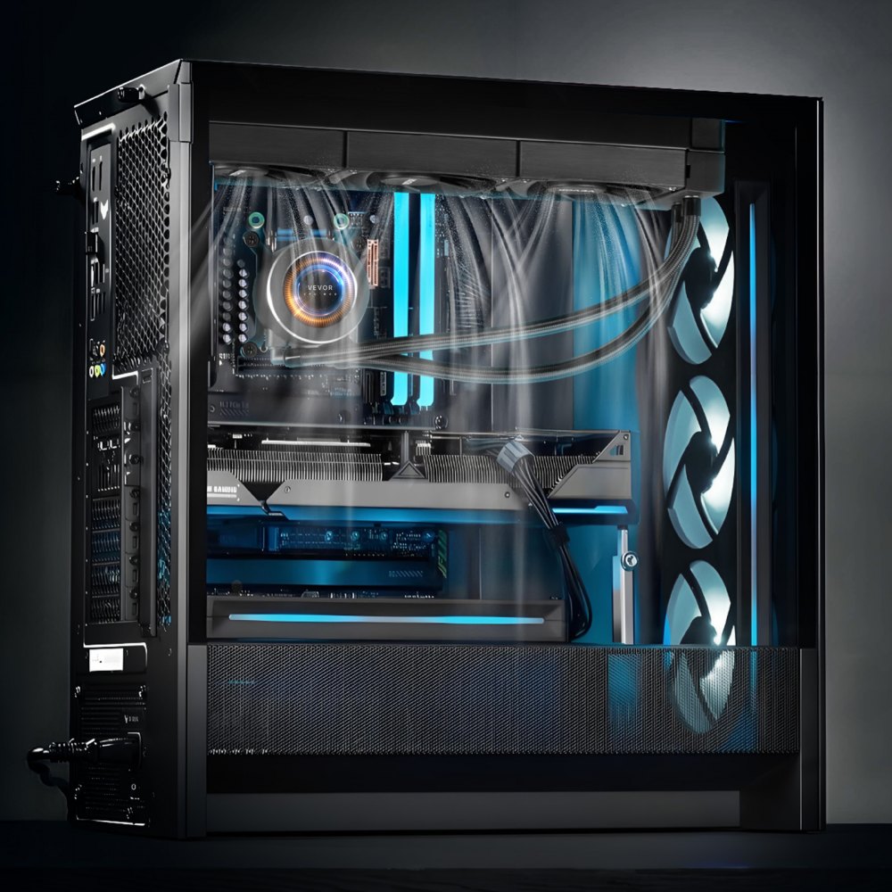 VEVOR CPU Liquid Cooler, AIO CPU Water Cooler - 3 x 120mm PWN Fans, Pump & 2.1'' LCD Display, Max 2200PRM Black CPU