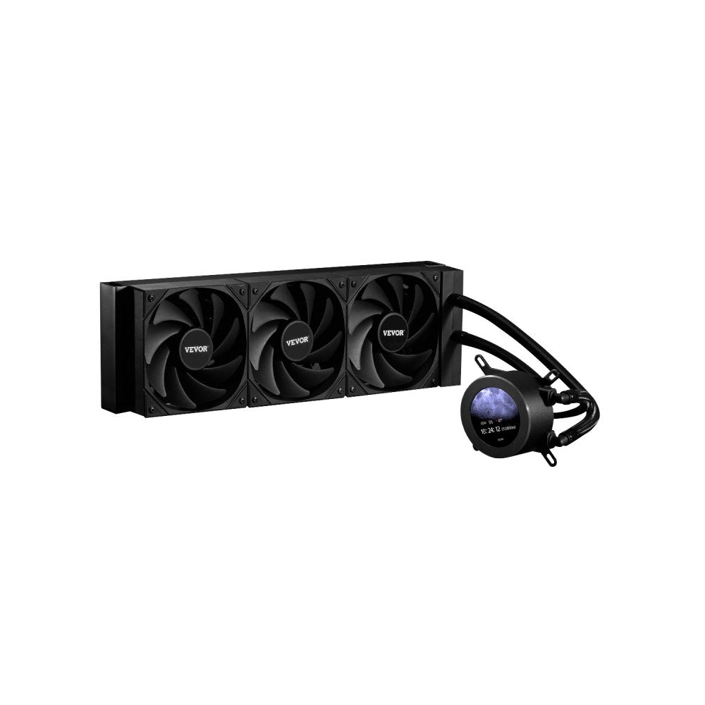 VEVOR CPU Liquid Cooler, AIO CPU Water Cooler - 3 x 120mm PWN Fans, Pump & 2.1'' LCD Display, Max 2200PRM Black CPU