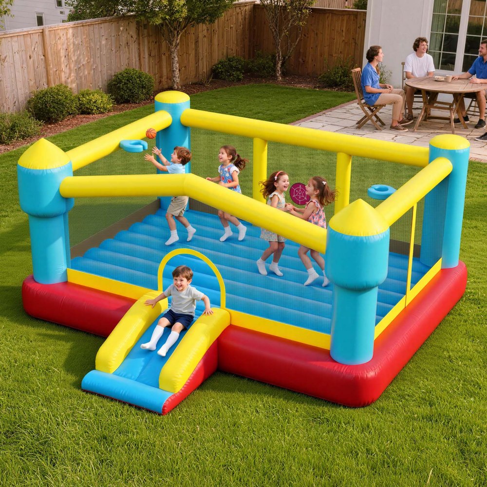 VEVOR Inflatable Bounce House, 14.7 x 13.8 x 6.8 ft Jumping Bouncy Castle, Inflatable Jumper for Kids with Slide
