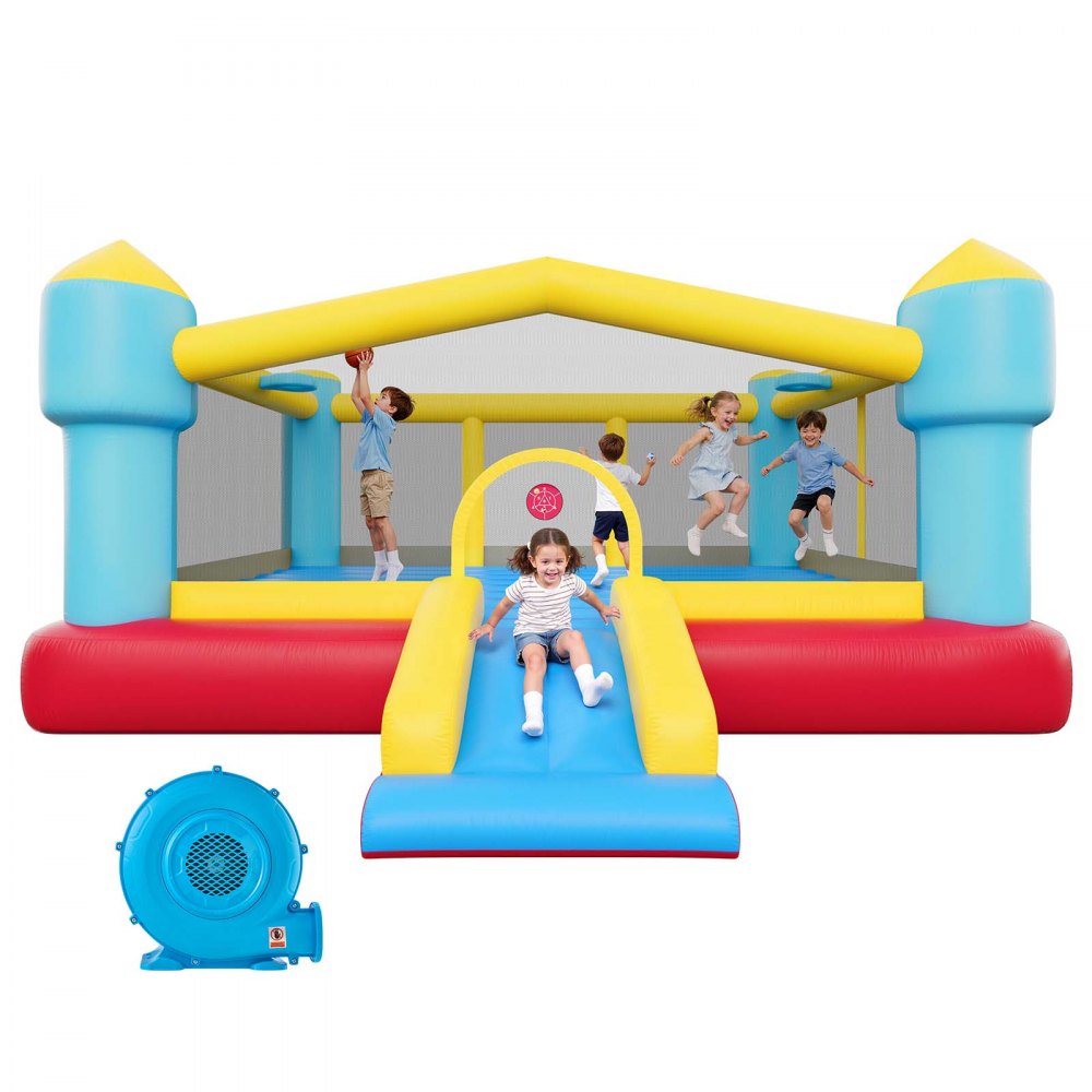 VEVOR Inflatable Bounce House, 14.7 x 13.8 x 6.8 ft Jumping Bouncy Castle, Inflatable Jumper for Kids with Slide